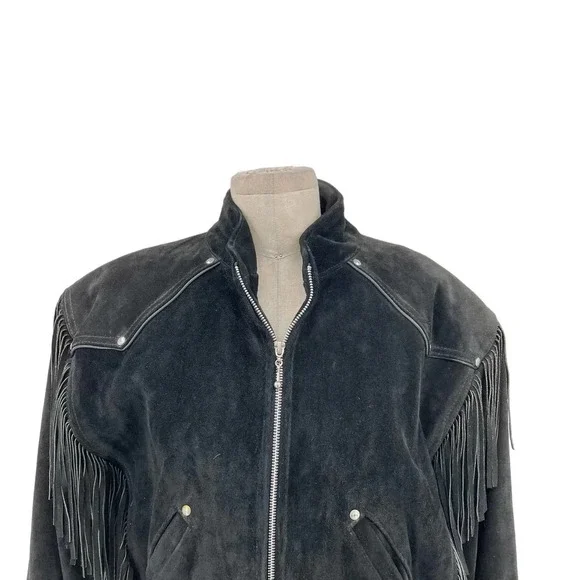 Harley-Davidson Black Suede Fringe Moto Jacket Size Large